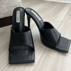 Black square toe heels